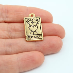 13X23MM 24K Shiny Gold Plated The Heart Tarot Card Charms, Zodiac Pendants, Necklace Pendant, Heart Charms, Gold Plated Tarot Charm, GLD243