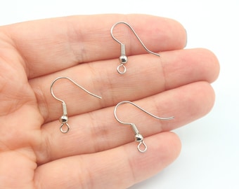 10 Pcs Rhodium Plated Earring Hooks, 18MM Brass Ear Wires