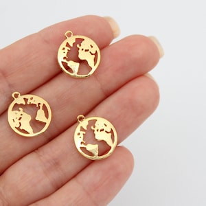 15X16MM 24K glänzender vergoldeter Welt Anhänger, Welt Charm, Globus Anhänger, Erd anhänger, Weltkarte Charm, Reise Anhänger, GLD065