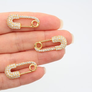 12x27MM 24K Vergoldeter Zirkon Pave Safety Pin Charm, Safety Pin Anhänger, Sicherheitsnadel Halskette, Nadel Anhänger, Zirkon Pave Charm, GLD271