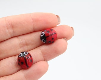 12x15MM  Murano Ladybug Glass Beads, Handmade Ladybug Charm, Lampwork Beads, Handblown Beads, DIY Necklace, Ladybug Charm, MRN013