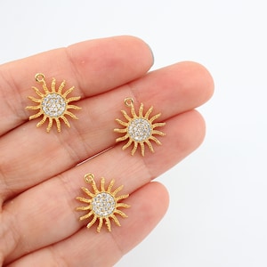15x17MM 24K Shiny Gold Plated Zircon Pave Sun Charm, Sunshine Pendant, Sun Earrings, GLD165