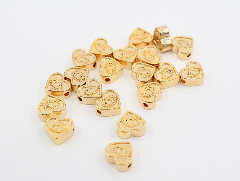 Tiny Evil Eye Charm Bracelet Connector 5Pcs 8X9MM 24K Shiny Gold Plated Heart Connector Beads GLD079 Gold Plated Jewelry Supplies