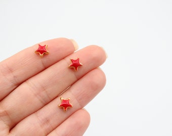 24K Gold Plated Star Connector Beads, Enameled Star Charm (8X8MM)