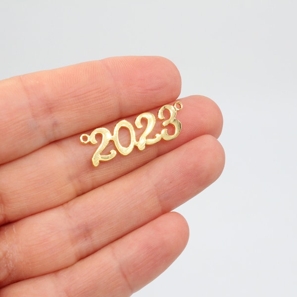 9x29MM 24K Gold Plated New Year Charm, Christmas Pendant, Christmas Jewelry, Noel Charms, 2023 Charms, Christmas Charm GLD283