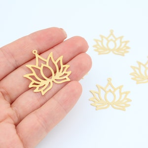 29x30MM 24K Shiny Gold Plated Lotus Flower Charms, Tiny Lotus Charm, Yoga Charm, Zen Charms, Double Sided, Flower Charms, GLD-009