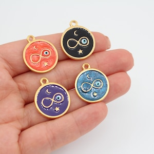 20x24MM 24K Shiny Gold Plated Infinity Pendant, Gold Plated Infinity Symbol, Necklace, Evil Eye Enamel Charms, Infinity Necklace GLD-004