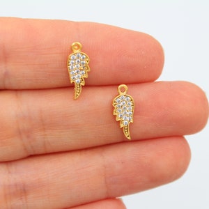 5x14MM 24K Shiny Gold Plated Zircon Wing Charm, Wings Pendant, Wing Charms, Zircon Charms, Wing Zircon Charms, Cubic Wing Pendants GLD348