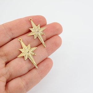 Dijes de estrella polar chapados en oro brillante de 24 quilates de 20 x 32 mm, dije de estrella polar, dijes de collar de estrella del norte, colgante de estrella polar, GLD175