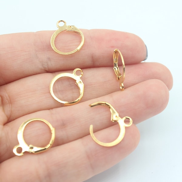 12X15MM 24K Shiny Gold Plated Earring Leverback, Earring Loops, Plain Leverback Findings, Hoops With Loop, Ear Wire, Gold Earrings, FND026