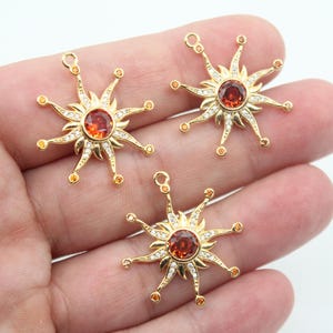 25x29MM 24K Shiny Gold Plated Zircon Pave Sun Charm, Sunshine Pendant, Zircon Charms, Sun Earrings, Earring Charms, Zirkon Sun Charms GLD522