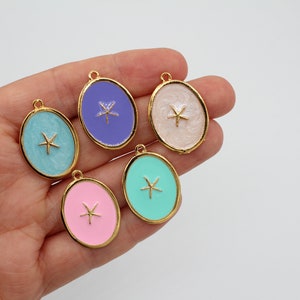 19x22MM 24k Shiny Gold Plated Starfish Pendant, Starfish Charms, Starfish Necklaces, Starfish Pendants, Enameled Starfish Charms, GLD409
