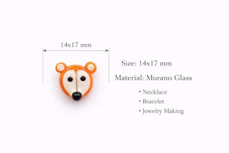 Orange Murano Fox Glass Beads, Handmade Charms (14x17MM) image 3