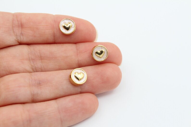 24K Gold Plated Heart Connector Beads, Enamel Jewelry Findings image 7