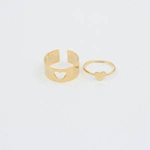 24K Shiny Gold Plated Couple Rings, Adjustable Heart Rings,  Love Rings, Couple Ring, Heart Rings, YZK009