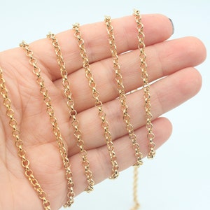 3.2MM 24K Shiny Gold Plated Rolo Chain, Soldered Rolo Chain, Bulk Lot Chain, Gold Chains, Gold Round Link Chain, Gold Plated Chains, CHN008