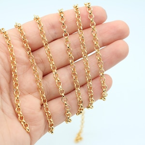 4MM 24K Shiny Gold Plated Rolo Chain, Soldered Rolo Chain, Bulk Lot Chain, Gold Chains, Gold Round Link Chain, Gold Plated Chains, CHN009