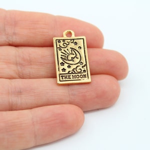 13X23MM 24K Shiny Gold Plated The Moon Tarot Charms, Zodiac Pendants, Necklace Pendant, Moon Charms, Gold Plated Tarot Charm, GLD242