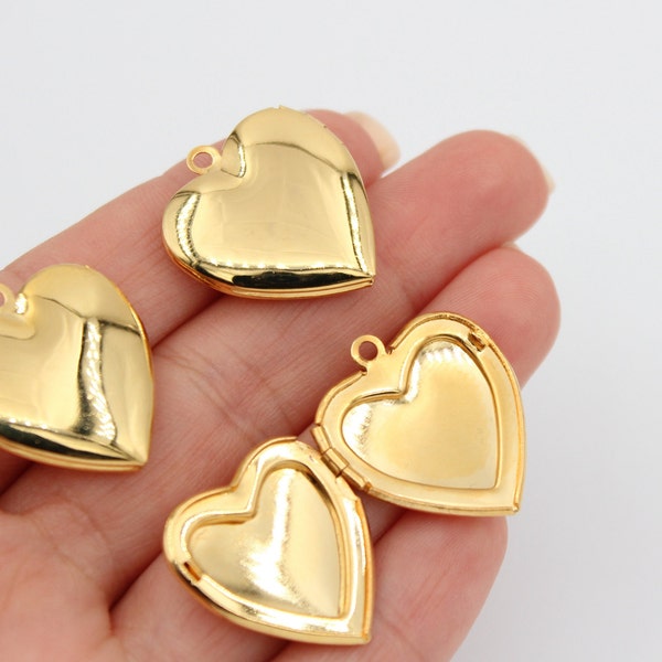 25X22MM 24K Shiny Gold Plated Heart Locket Pendant, Vintage Style Antique Charm, Opening Heart charms, Love Charms , GLD071