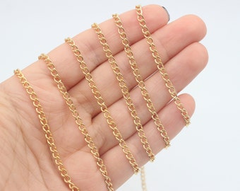 3X4MM 24K Shiny Gold Plated Chain, Gold Plated Extender Chains, Necklace Extender, Gold Plated Chains, Curb Chains, Jewelry Findings, CHN015