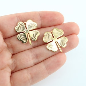 20X22MM 24K Shiny Gold Plated Clover Charms, Lucky Charms, Flower Charms, Clover Pendants, Luck Pendants GLD181