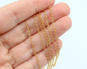 24K Gold Plated Cable Chain, 1.5MM Flat Rolo, Soldered Necklace Chain