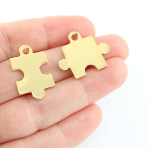 Puzzelstukje 1 paar 24K glanzend vergulde puzzelbedels, puzzelhangers, puzzelketting, puzzelbedels, vergulde bevindingen, GLD467