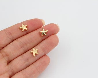 24K Gold Plated Star Connector Beads, Tiny Star Charms (10x10mm)