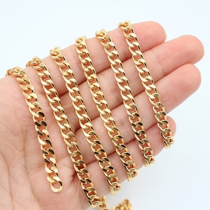 5MM 24K Shiny Gold Plated Curb Chain, Strong Curb Chain, Faceted Curb Chain, Necklace Chain, Large Link Chains, Gold Plated Findings, CHN024
