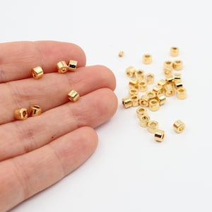 3X4MM 24K Shiny Gold Plated Roll Connector Beads, Cylinder Beads, Bracelet Connector, Jewelry Findings, Cylinder Bracelet Connector, GLD225