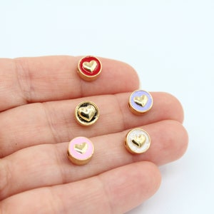 24K Gold Plated Heart Connector Beads, Enamel Jewelry Findings image 1