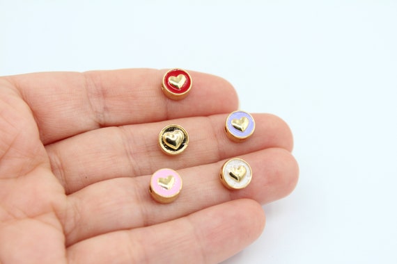 24K Gold Plated Heart Connector Beads, Enamel Jewelry Findings