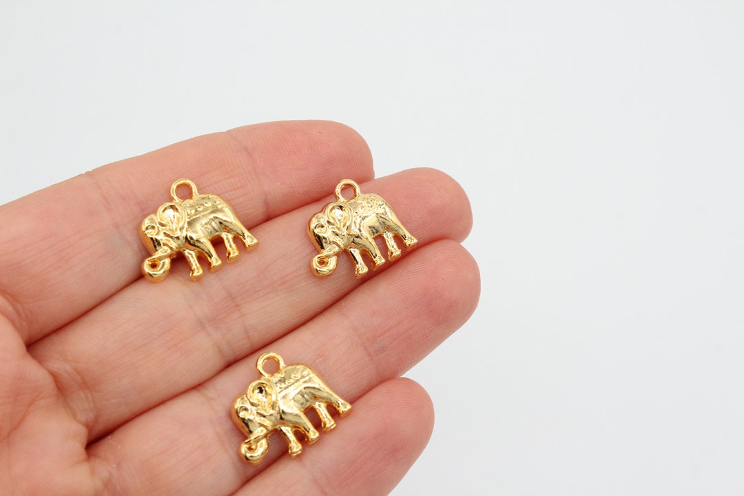 9 x 16 MM 24K 光沢のある金メッキの象のチャーム、象のジュエリー、象