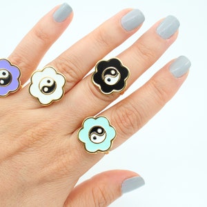 17-18MM 24K Shiny Gold Plated Yinyang Ring, Adjustable ring, Flower Ring, Flower Yinyang Ring YZK001