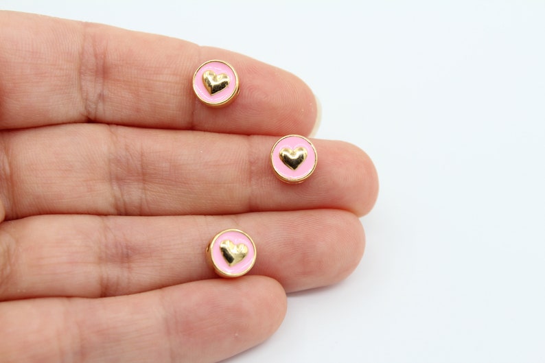 24K Gold Plated Heart Connector Beads, Enamel Jewelry Findings image 3
