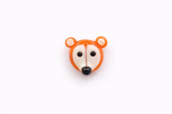 Orange Murano Fox Glass Beads, Handmade Charms (14x17MM)