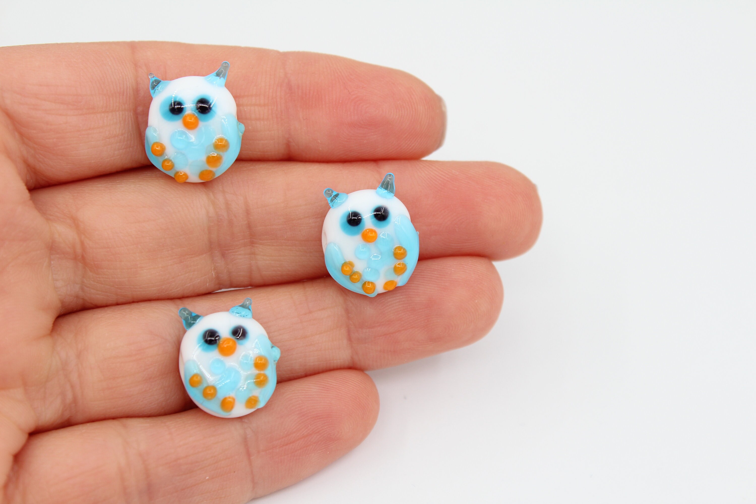 12x15MM Owl Murano Glass Beads, Handmade Owl Charm, Lampwork Owl, Lampwork Beads, Handblown Beads, D