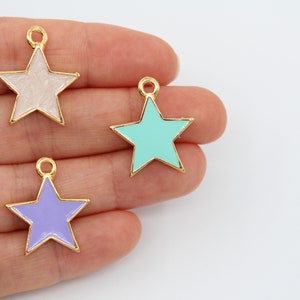 20X24MM 24K Shiny Gold Plated Star Charms, Colorful Star Charm, Star Necklace Charms, Enameled Star Pendant, Enameled Star Necklaces, GLD427