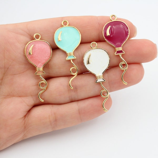 16X40MM 24K Shiny Gold Plated Balloon Charms, Flying Balloon Charm, Balloon Pendants, Enameled Balloon Charm, Necklace Charm GLD058