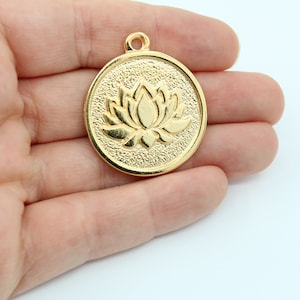 31x36MM 24K Shiny Gold Plated Lotus Flower Charms, Lotus Charm, Yoga Charm, Zen Charms, Flower Charms, Theta Charms GLD204