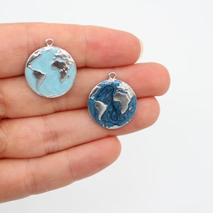 19X21MM Rhodium Plated Enamel World Charms, World Pendants, Enamel World Necklace, World Charms, Rhodium Plated World Charm, RHD034