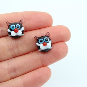 12x14MM Black Cat Murano Glass Beads, Handmade, Lampwork Black Cat, Lampwork Beads, Handblown Beads, DIY Necklace, Cat Lover Jewelry, MRN085