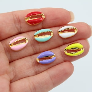 10X15MM 24K Shiny Gold Plated  Cowrie Charms, Sea shell Charm, Sea shell Bracelet Charms, Enameled Cowrie Pendant, GLD020