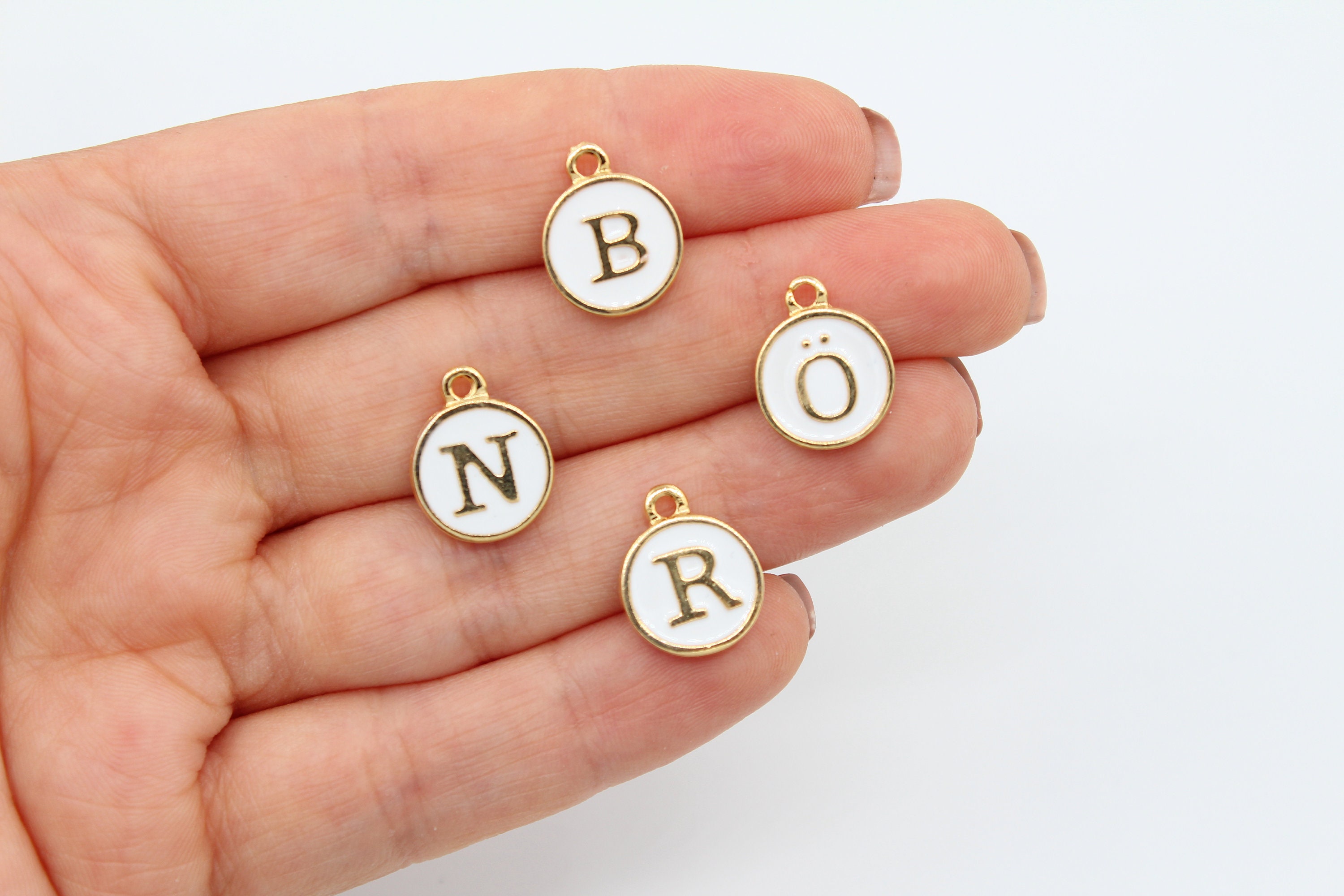 12x15MM 24K Shiny Gold Plated Letter Charm, Tiny Letter Charm, Letter Pendant, Personalized Jewelry, Enamel Round Letter Charm, GLD410