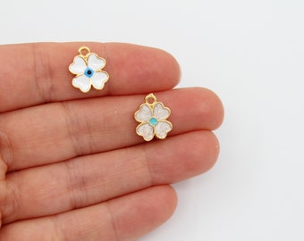 11x13MM 24K Shiny Gold Plated Clover Charms, Lucky Charms, Flower Charms, Enameled Clover Charm, Necklace Charm, Enameled Clovers GLD403