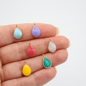 8X13MM 24K Shiny Gold Plated Drop Pendants, Little Drop Charms, Enameled Drop Pendants, Necklace Charms, GLD024