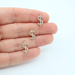 6X14MM 24K Shiny Gold Plated Zircon Pave Dolar Pendant, Zircon Dolar Charm, Money Charm, Money Pendants, Tiny DolarCharms, GLD212