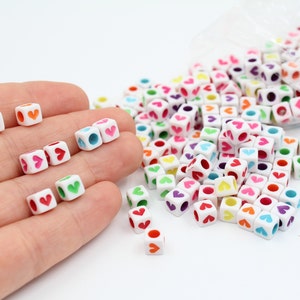 6MM Cube Heart Beads, Acrylic Cube Name Beads, Cube Beads, Beads for Jewelry Making, CustomJewelry, Colorfull Beads HEART