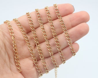 4X5MM 24K Shiny Gold Plated Chain, Gold Plated Extender Chains, Necklace Extender, Gold Plated Chains, Curb Chains, Jewelry Findings, CHN016
