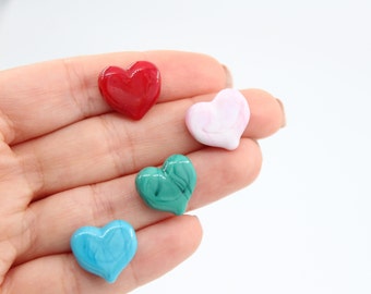 Handmade Murano Glass Heart Beads, Lampwork Charms (15x15MM)